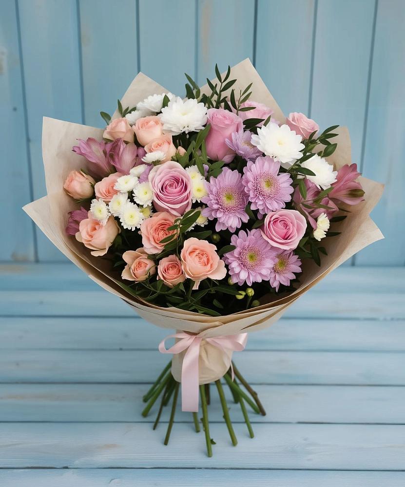 Букет цветов из: Хризантемы, Розы и Альстромерии в Центральный