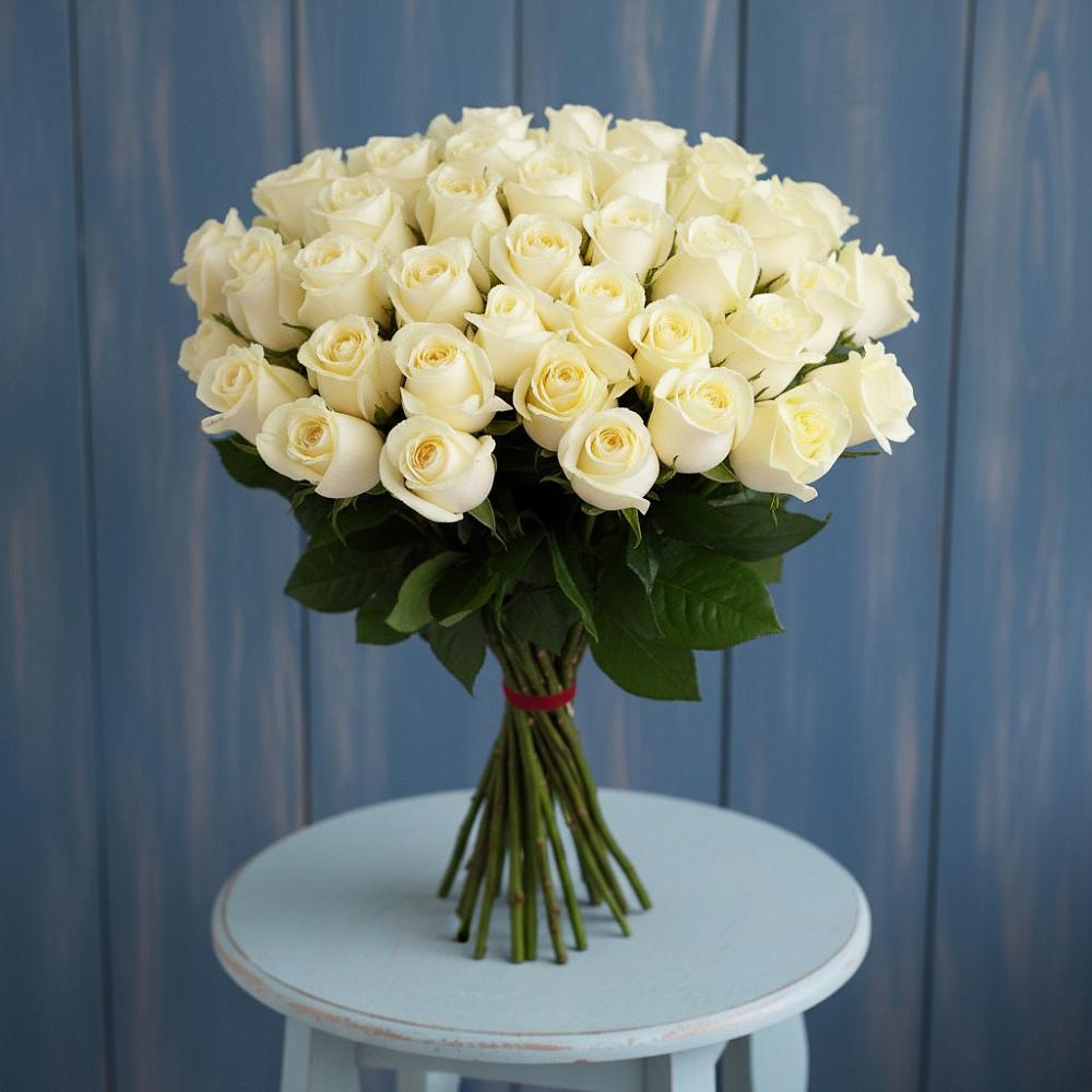 Букет 51 Белая роза Эдлесс Лав в Центральный