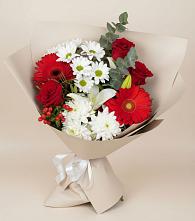 Букет цветов из:  Розы, Хризантемы, Герберы и Лилии в Центральный