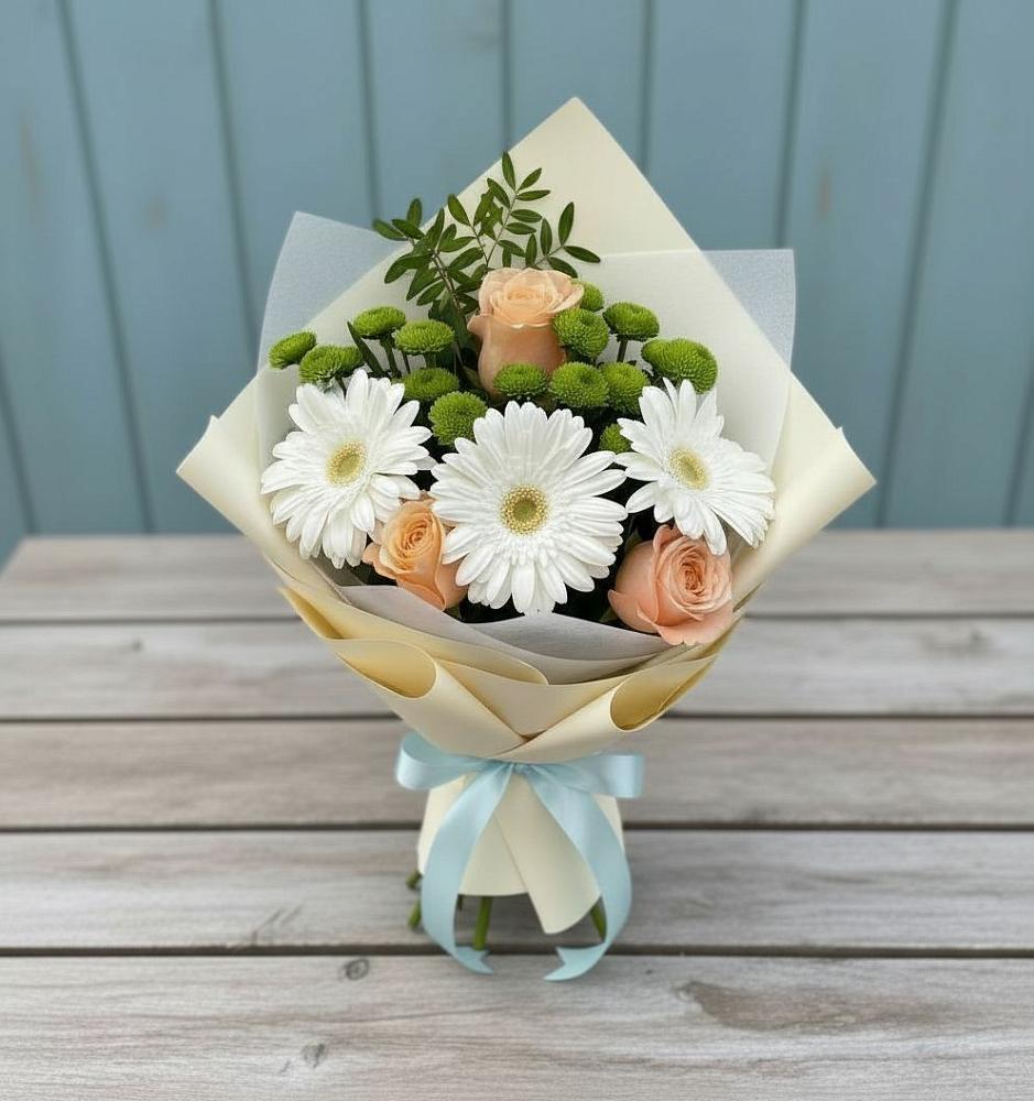 Букет цветов из: Герберы, Розы и Хризантемы в Центральный