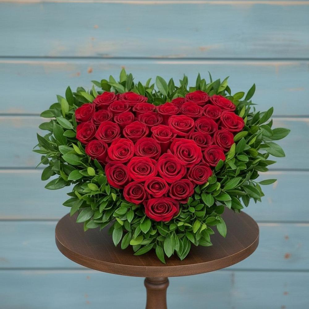 Цветочная композиция из Розы в виде сердца в Центральный